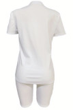 Branco moda casual adulto carta retalhos impressão ternos de duas peças em linha reta manga curta duas peças