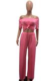 Conjunto de pantalones de dos piezas sueltos de vendaje sólido asimétrico casual de moda rosa
