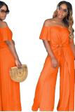 Conjunto de pantalones de dos piezas sueltos de vendaje sólido asimétrico casual de moda naranja