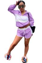 Фиолетовый сексуальный модный однотонный лоскутный прямой короткий комплект из двух предметов