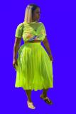 Vit sexigt mode asymmetrisk fluorescerande crop top solida tvådelade kostymer Draperad veckad kjol