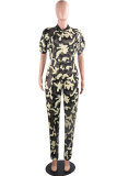 Yellow Fashion Sexy Print Camouflage Patchwork Sleeveless V Neck Jumpsuits
