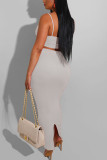 Cream white Fashion Sexy adult Ma'am Solid Two Piece Suits pencil Sleeveless Two Pieces