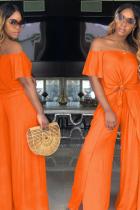 Conjunto de calças de duas peças laranja moda casual assimétrica sólida atadura solta
