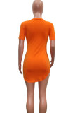 Orange Fashion Casual adult Black Cap Sleeve Short Sleeves O neck Step Skirt Mini Print Patchwork Character Dresses