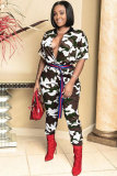 Yellow Fashion Sexy Print Camouflage Patchwork Sleeveless V Neck Jumpsuits