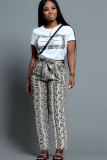 Yellow Casual Print Straight Short Sleeve Two-piece Pants Set