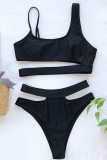 Schwarzer Nylon-Patchwork-Druck Solides bauchfreies Top rückenfrei mit Kapuze Mode Sexy Badebekleidung für Erwachsene