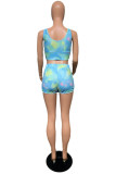 Blue Fashion Casual adult Patchwork Print backless Tie Dye Two Piece Suits Straight Sleeveless Two Pieces