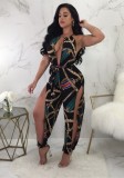Som Show-2 som bild Hollow Out Backless Patchwork Print Mode sexiga Jumpsuits & Rompers