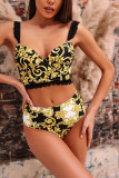 Top corto in nylon giallo con stampa patchwork senza schienale Abiti a due pezzi Moda Costumi da bagno per adulti sexy