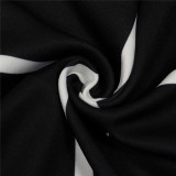 Moda preta sexy mangas compridas saia com decote em O vestidos de duas peças