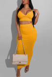 tangerine Fashion Sexy adult Ma'am Solid Two Piece Suits pencil Sleeveless Two Pieces