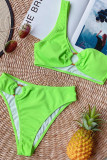 Fluorescent green Fashion Ma'am Patchwork Solid Two Piece Suits Swimwears