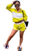 Желтый сексуальный модный однотонный лоскутный прямой короткий комплект из двух предметов