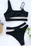 Schwarzer Nylon-Patchwork-Druck Solides bauchfreies Top rückenfrei mit Kapuze Mode Sexy Badebekleidung für Erwachsene