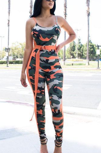 Orange Drawstring Mid camouflage Print Skinny Capris  Jumpsuits & Rompers
