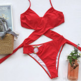 Красные нейлоновые лоскутные костюмы из двух предметов, модные купальники для взрослых в Европе и Америке, мэм