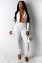 Weiß Sexy Fashion Zweiteiler Solide Slim Fit Gerade Langarm Zweiteiliges Hosenset