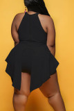 Черная модная сексуальная взрослая мэм с круглым вырезом в стиле пэчворк, однотонная асимметричная строчка, большие размеры