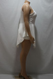 Белый модный сексуальный взрослый мэм с круглым вырезом в стиле пэчворк, однотонный асимметричный шов, большие размеры