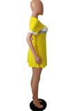 Желтый Модный активный взрослый мэм с круглым вырезом Пэчворк Твердая строчка Плюс размер