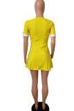 Gelb Fashion Active erwachsene Ma'am O Neck Patchwork Solid Stitching Plus Size