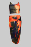 Оранжевый модный сексуальный повседневный галстук-краска с круглым вырезом плюс размер
