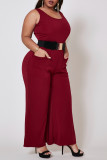 Wine Red Fashion Sexy adult Ma'am O Neck Solid Plus Size
