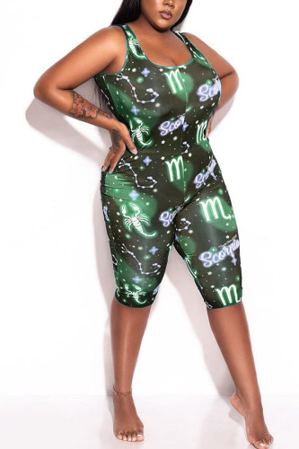 Grüne Chemiefasermischung Mode Sexy Casual Slip Print Plus Size