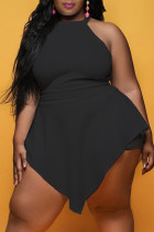 Negro moda Sexy adulto señora cuello redondo Patchwork liso asimétrico costura de talla grande