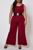 Wine Red Fashion Sexy adult Ma'am O Neck Solid Plus Size