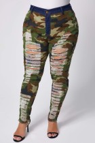 Camouflage Polyester Fashion Sexy adult Ma'am Hole Camouflage Zipper Plus Size 