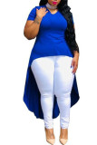 Синий модный сексуальный отложной воротник для взрослых «мэм», лоскутное однотонное асимметричное шитье, большие размеры