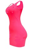 ピンクファッションセクシーカジュアルOネックプリントソリッドプラスサイズ