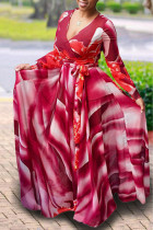 Rojo Moda Sexy adulto Señora Cuello en V Estampado Flores Tallas grandes