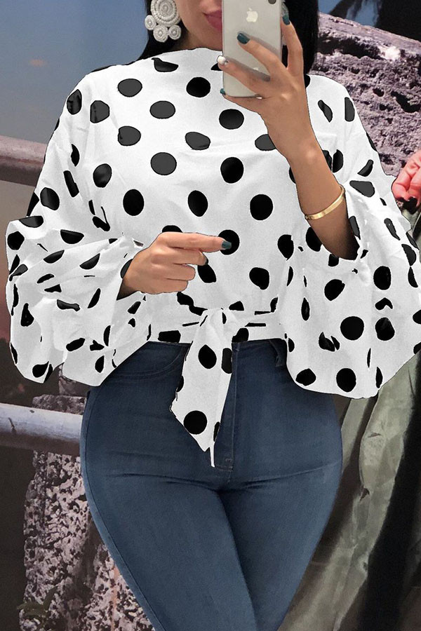 Blanc Fashion Casual adulte Ma'am O Neck Dot Plus Size