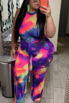 Regnbågsfärg Mode Sexig vuxen Ma'am O Neck Print Tie Dye Plus Size