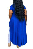 Azul moda sexy adulto señora cuello vuelto patchwork liso asimétrico costura más tamaño