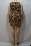 Leopard print Fashion Sexy adult Ma'am Asymmetrical Collar Leopard Print asymmetrical Plus Size