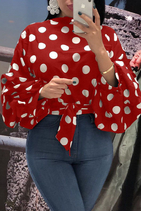 Red Fashion Casual adulto Ma'am O Neck Dot Plus Size