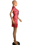 Red Fashion Casual adult Ma'am O Neck Print Pattern Plus Size