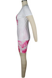 Розовый модный сексуальный взрослый мэм с круглым вырезом в стиле пэчворк с принтом галстук-краситель костюмы из двух предметов шить плюс размер