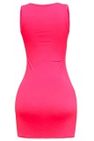 Vert fluo Fashion Sexy Casual O Neck Print Solid Plus Size