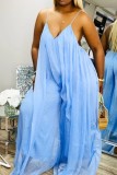 Blue Fashion Sexy Casual Slip Solid Plus Size