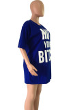 Vestidos de tamanho grande com estampa de letra de rua sexy moda azul