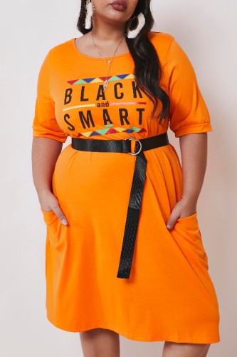 Orange Fashion adult Ma'am Street O Neck Print Plus Size