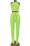 Fluorescent green Active Solid pencil Sleeveless Two Pieces