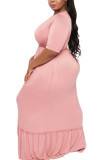 Rose mode Sexy adulte O cou Patchwork solide couture grande taille