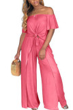 Pink Fashion Casual adult Ma'am One word collar Patchwork Solid asymmetrical Two Piece Suits Stitching Plus Size